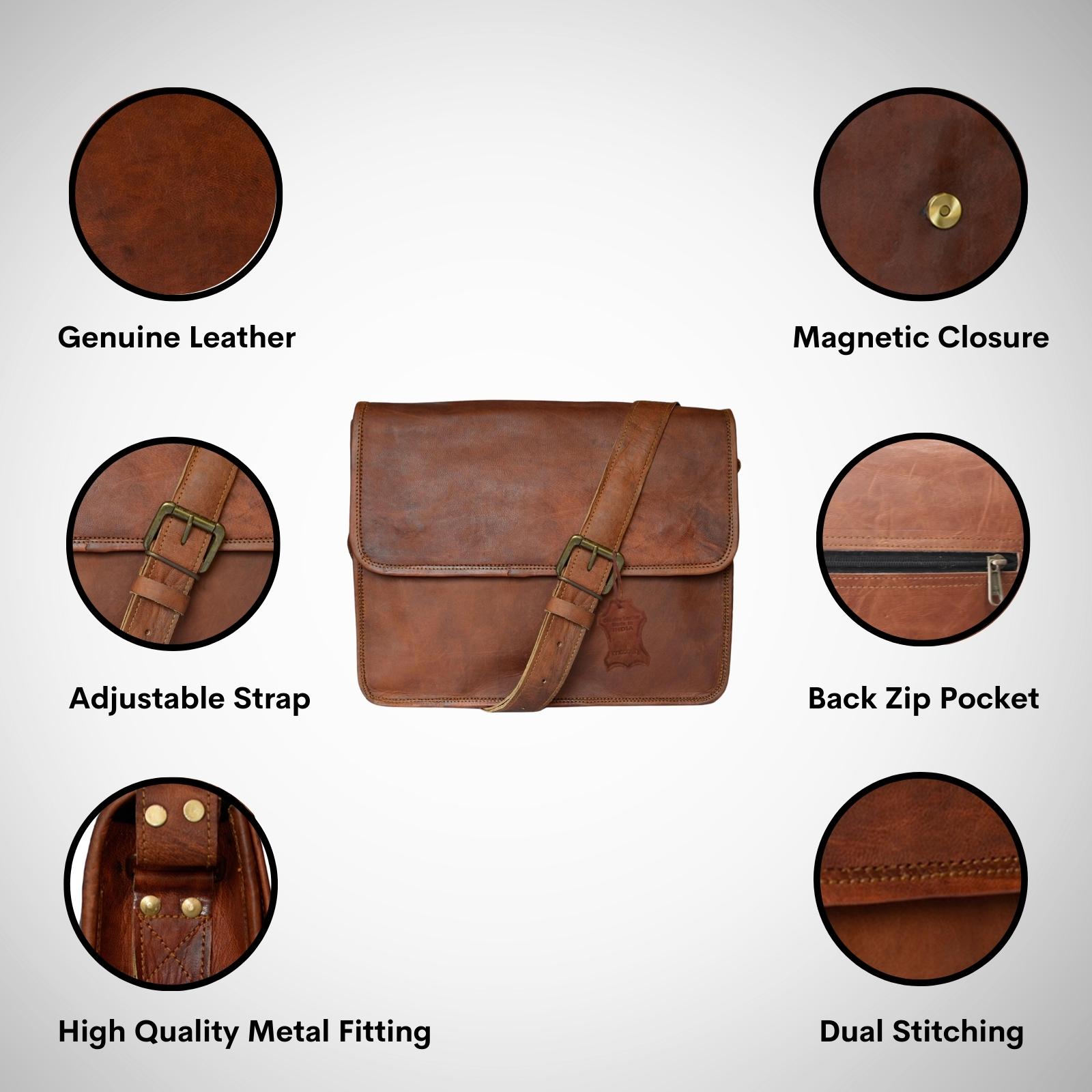 Men's Genuine Leather Crossbody Ipad Bag Flap Over Shoulder Laptop Office Bags